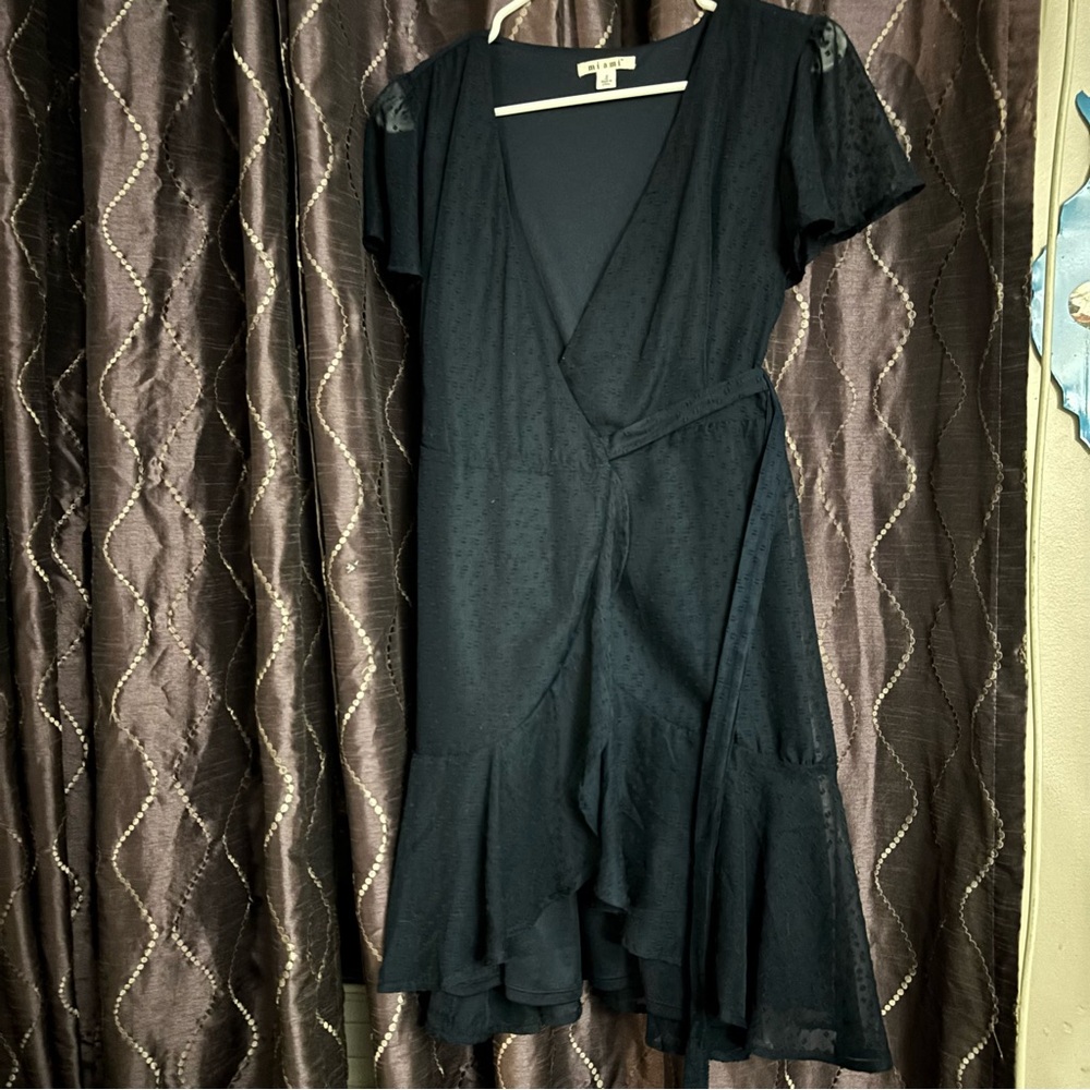 Navy Blue Wrap Dress Francesca’s Miami Small Flutter Sleeve